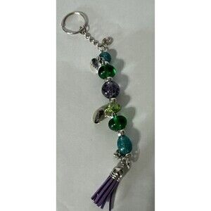 Handmade Epoxy Resin Key Chain Or Purse Charm Green Purple Blue Glitter Beads